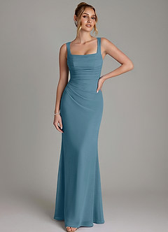 Azazie Agustina Brautjungfernkleider Meerjungfrau-Linie Korsett Chiffon Kleid Bermudablau image1
