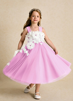 Azazie Dovey Flower Girl Dresses Candy Pink Ball-Gown Bow Tulle Dress image4