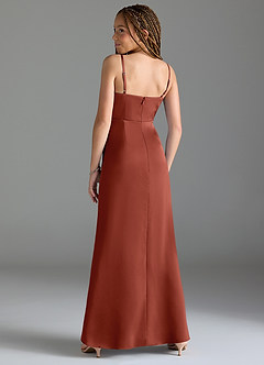 Azazie Maci Junior Robe Sirène en Satin extensible Plissée Terracotta image5