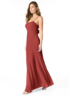 Azazie Rae Bridesmaid Dresses Rust A-Line Bow Mesh Dress image4