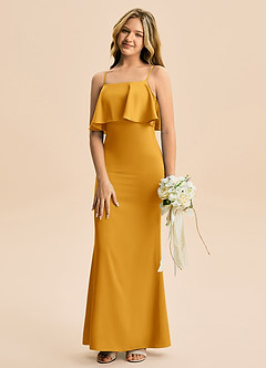 Azazie Galene Junior Havfrue Stræk satin Gulv-længde Junior brudepige Kjole image4