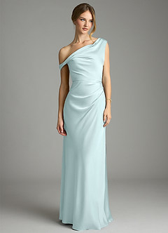 Azazie Emerson Bridesmaid Dresses Sea Glass Mermaid Off the Shoulder Stretch Satin Dress image4