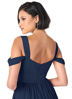Azazie Lianne Bridesmaid Dresses Dark Navy A-Line Off the Shoulder Chiffon Dress image6