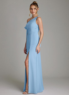 Azazie Aylin Bridesmaid Dresses Powder Blue Sheath Off the Shoulder Chiffon Dress image5