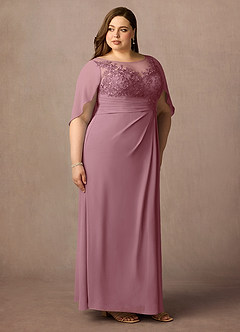 Azazie Hera Mother of the Bride Dresses Vintage Mauve A-Line Lace Capelet Chiffon Dress image10