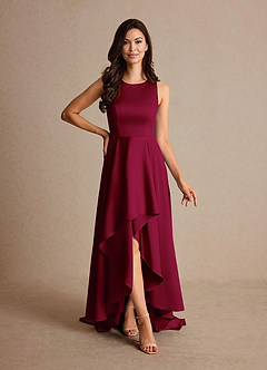 Azazie Niles Mother of the Bride Dresses Burgundy A-Line Trains Stretch Satin Dress image1