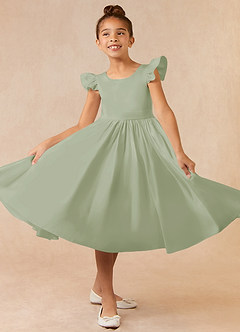 Azazie Violeta Flower Girl Dresses Ball-Gown Bow Matte Satin Tea-Length Dress image2