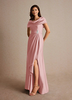 Azazie Branford Mother of the Bride Dresses Powder Pink A-Line Pleated Stretch Satin Dress image8