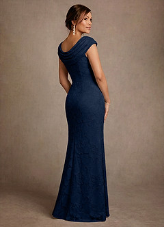 Azazie Irvine Mother of the Bride Dresses Dark Navy A-Line Pleated Floral Burnout Dress image2