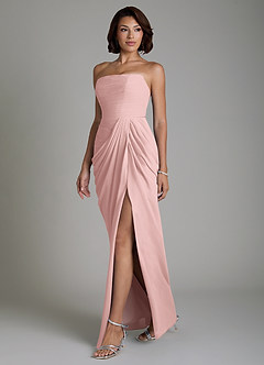 Azazie Nyra Robes de demoiselle d'honneur Robe Fourreau en Mousseline de soie Corset Rose Poudré image6