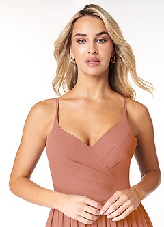 Azazie Dominic Bridesmaid Dresses MAI TAI A-Line V-Neck Pleated Chiffon Dress image5