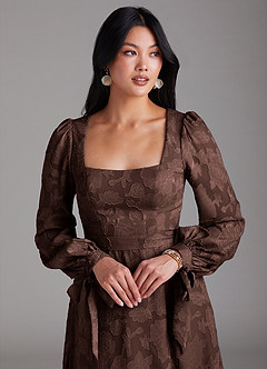 Azazie Leonia Bridesmaid Dresses Ganache A-Line Long Sleeve Floral Burnout Dress image6