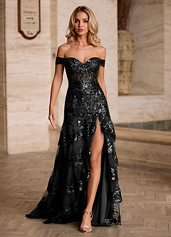 Jenna Noir Robe de bal sirène à volants et paillettes image4