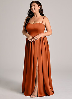 Azazie Calianna Robes de demoiselle d'honneur Robe Trapèze Convertible en Satin extensible Épaule décolletée Orange Brûlée image10