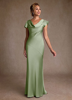 Azazie Shelby Final Sale Dusty Sage Mermaid Pleated Stretch Satin Dress image3