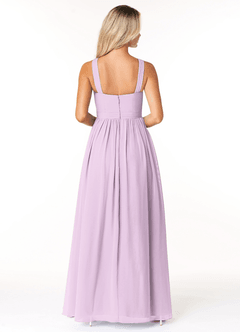 Azazie Elvira Bridesmaid Dresses Frosted Lilac A-Line Pleated Chiffon Dress image2
