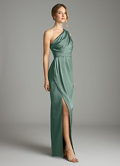 Azazie Emorie Venta Final Vestido de Eucalipto de Satén Elástico de Corte Recto con Hombro unilateral image4