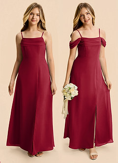 Azazie Lilly Junior Burgundy A-Line Pleated Chiffon Dress image1