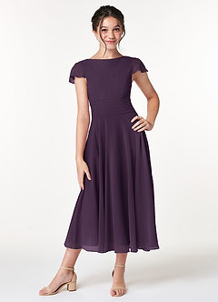 Azazie Payton Junior Plum A-Line Bow Chiffon Dress image1