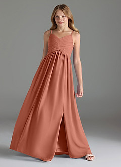 Azazie Alia Junior MAI TAI A-Line Pleated Chiffon Dress image4