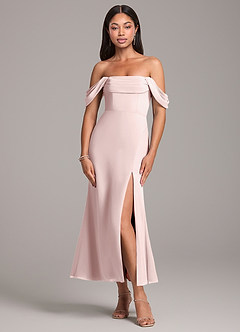 Azazie Saige Bridesmaid Dresses Blushing Pink Sheath Off the Shoulder Chiffon Convertible Dress image1