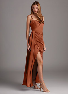 Azazie Bona Final Sale Agave A-Line V-Neck Pleated Stretch Satin Dress image2