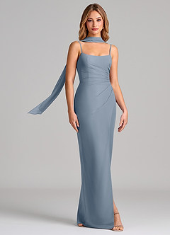 Azazie Calandra Vestidos de damas de honor Vestido de Crepúsculo de Gasa de Corte Recto con Plisado image3