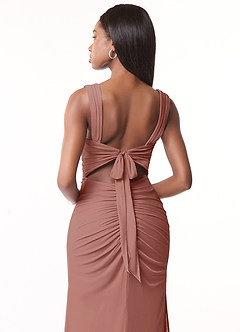 Azazie Jesaphine Bridesmaid Dresses Cedar Rose Sheath Ruched Mesh Dress image2