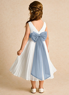 Azazie Margot Blumenmädchenkleider A-Linie Plissee Chiffon Kleid Elfenbein Taubenblau image5