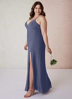 Azazie Becca Bridesmaid Dresses Stormy Sheath V-Neck Chiffon Dress image9