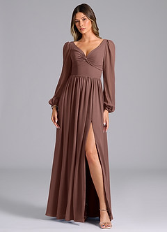 Azazie Zeya Robes de demoiselle d'honneur Robe Trapèze en Mousseline de soie Manche longue Expresso image4