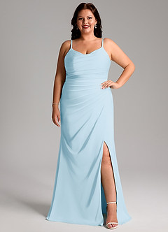 Azazie Deandra Bridesmaid Dresses Sky Blue Mermaid Pleated Stretch Satin Dress image7