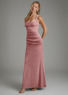 Azazie Agustina Vestidos de damas de honor Vestido Rosa Polvorienta de terciopelo de Corte Sirena con Corsé image4