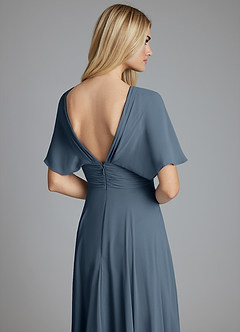 Azazie Pamela Vestidos de damas de honor Vestido de Neptuno de Gasa de Corte en A con Cuello en V plisado image6