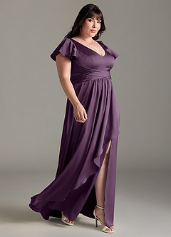 Azazie Omari Robes de demoiselle d'honneur Robe Trapèze en Satin extensible Prune image10