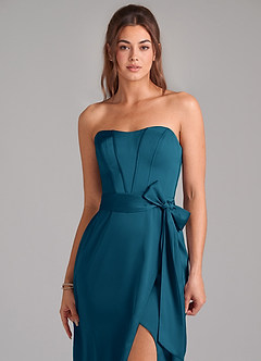 Azazie Jamie Brautjungfernkleider Wandelbar A-Linie Schulterfrei Stretch-Satin Kleid Tintenblau image6