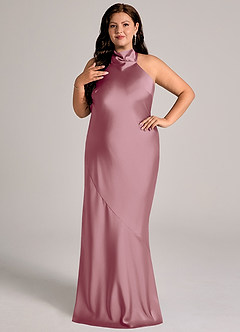 Azazie Velli Bridesmaid Dresses Vintage Mauve Mermaid High Neck Stretch Satin Dress image10