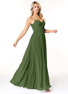 Azazie Lisbon Vente Finale Robe Trapèze en Mousseline de soie Encolure en Forme de Cœur Olive image1
