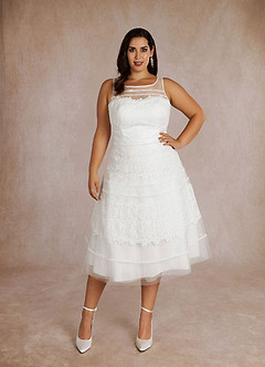 Azazie Azul Wedding Dresses A-Line Sweetheart Lace Tulle Tea-Length Dress image10