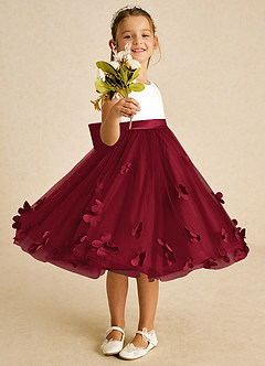 Azazie Sprout Flower Girl Dresses Burgundy A-Line Bow Tulle Dress image2