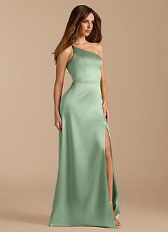 Azazie Trina Final Sale Matcha A-Line One Shoulder Metallic Satin Dress image4