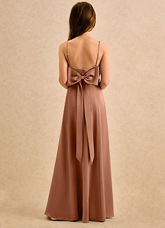 Azazie Chamomile Girls Formal Flower Girl Dresses Bronzer A-Line Pleated Stretch Satin Dress image5