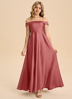 Azazie Sissy Junior Klänning av A-Line i Stretch Satin Off the shoulder image4