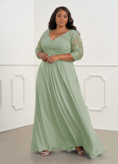 Azazie Hayek Mother of the Bride Dresses Dusty Sage A-Line V-Neck Lace Chiffon Dress image1
