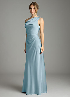 Azazie Emerson Bridesmaid Dresses Moody Blue Mermaid Off the Shoulder Stretch Satin Dress image4