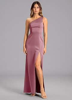 Azazie Phaedra Bridesmaid Dresses Vintage Mauve A-Line One Shoulder Stretch Satin Dress image1