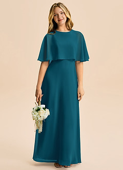 Azazie Maris Junior Abito A-Line in Chiffon Blu Inchiostro image5