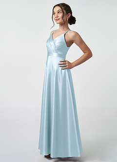 Azazie Avelina Junior A-Linie Plissee Metallischer Satin Kleid Himmelblau image3