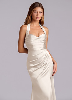 Azazie Destiny Bridesmaid Dresses White Alabaster Mermaid Sweetheart Neckline Stretch Satin Dress image5