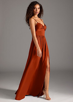 Azazie Zeya Bridesmaid Dresses Paprika A-Line Pleated Stretch Satin Dress image6